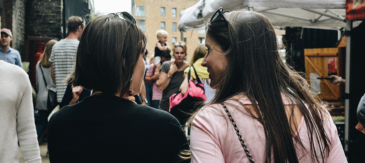 two women talking