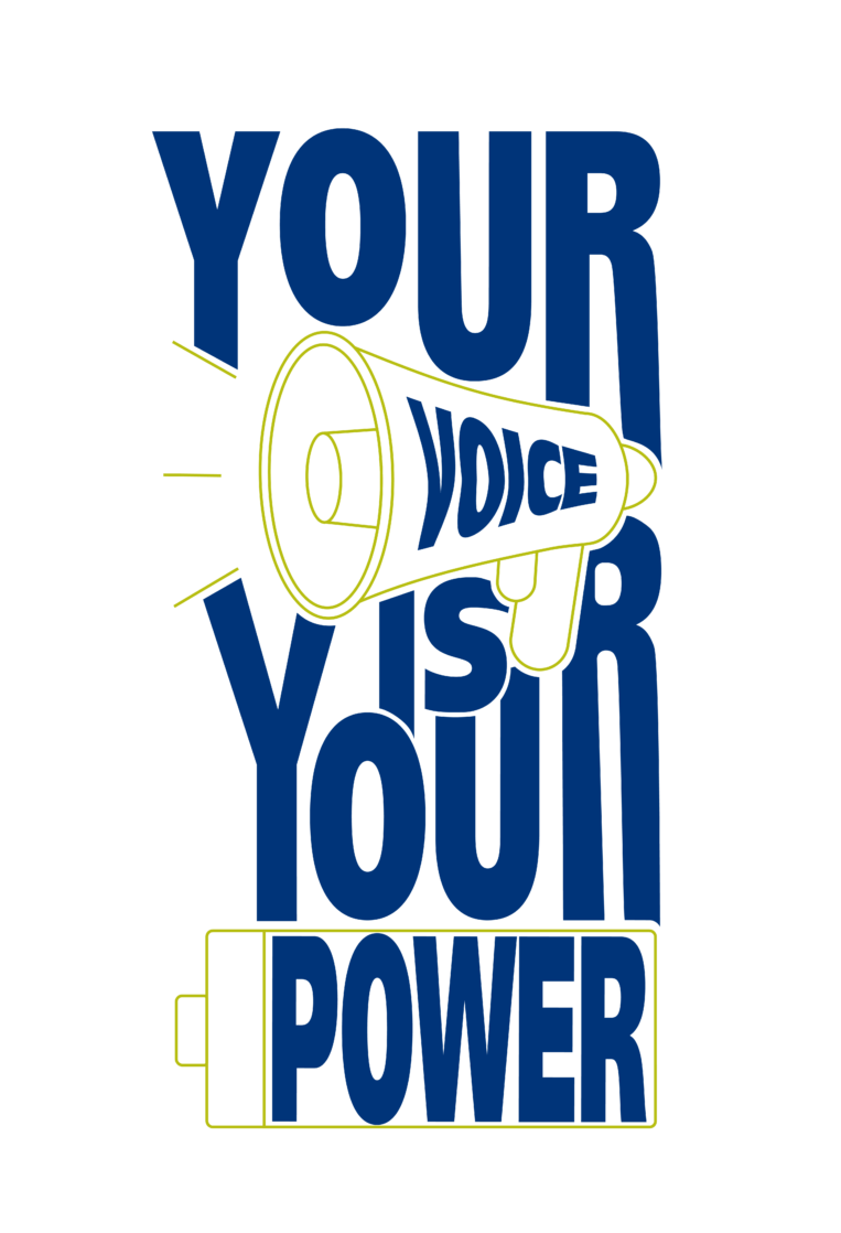 your voice is your power stacked logo