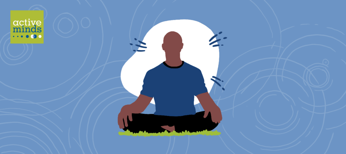 Illustrated image of a person sitting in lotus position, meditating.