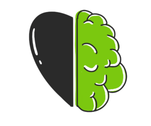 An illustration of half a green grain and half black heart, making a heart shape