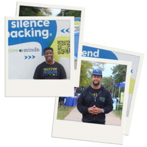 Photos of Send Silence Packing® fall 2023 tour coordinators TJ and Jehlad in polaroid frames.