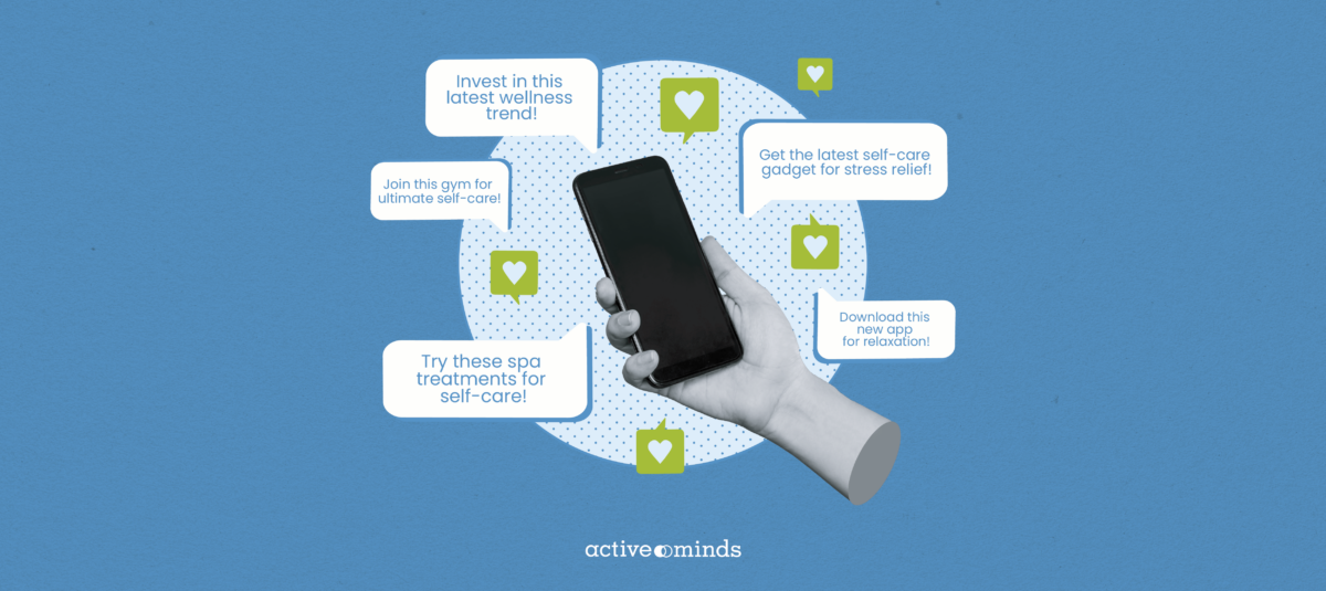 Image of a hand holding a cellphone surrounded by text bubbles reading messages such as, 